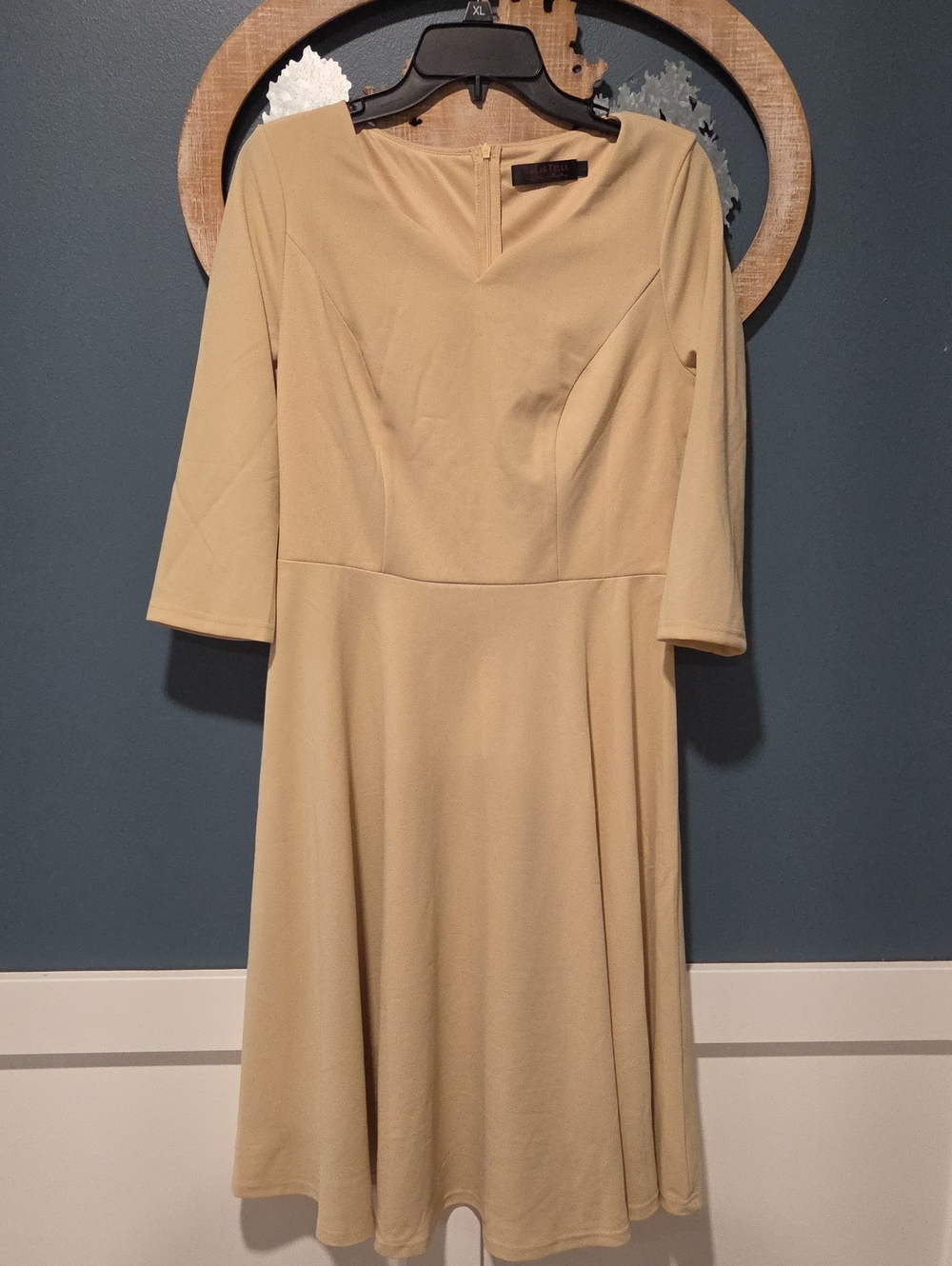 Women's Long Sleeve A-Line Dress in Tan